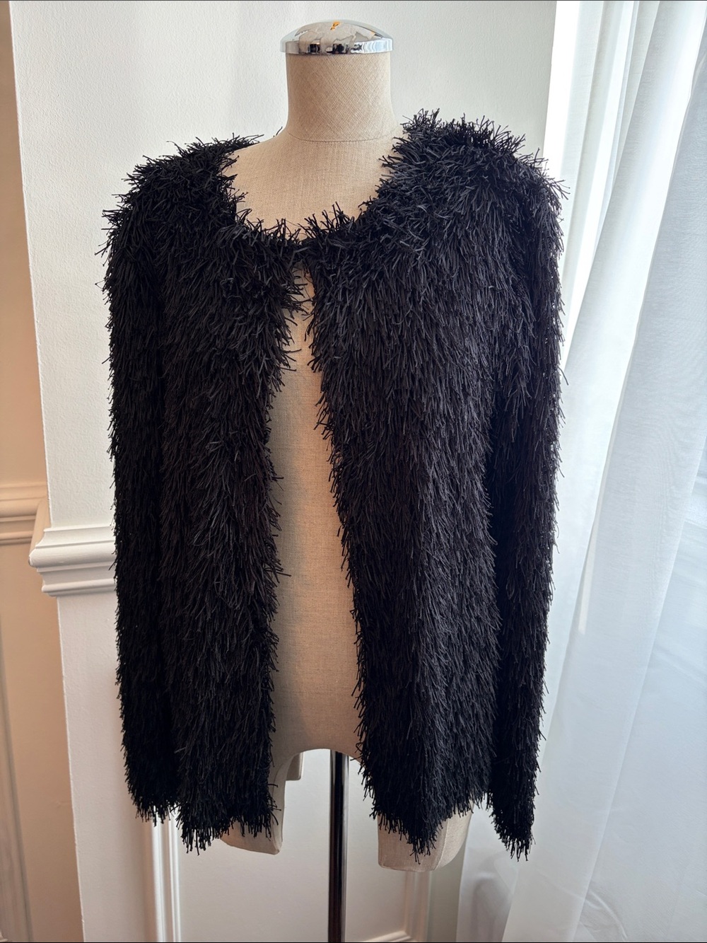 Black Fringe Open Front Women's Jacket